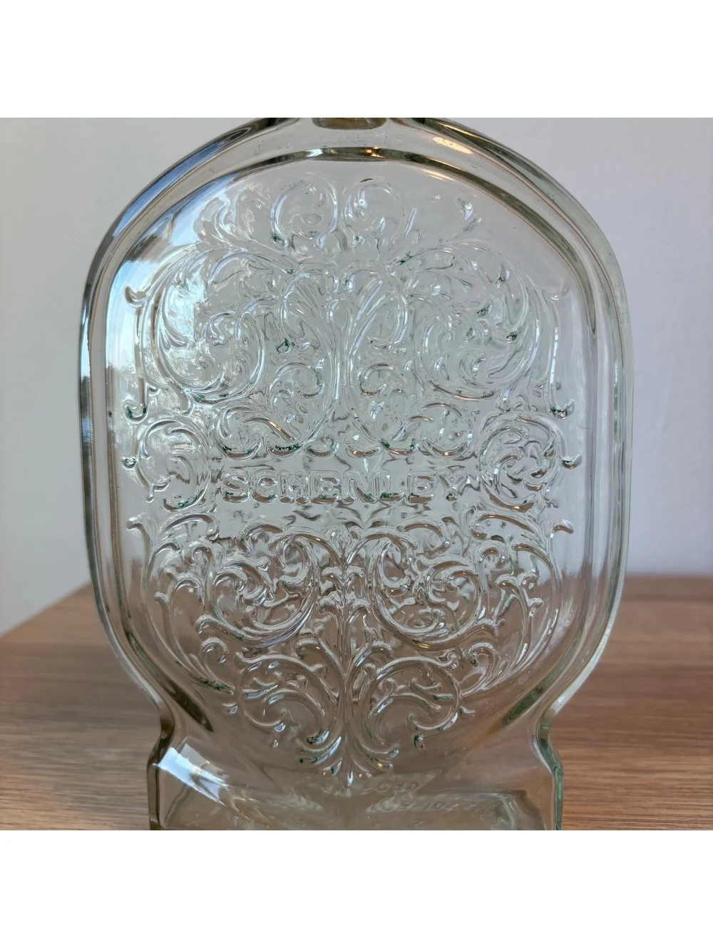 Vintage Schenley Embossed Glass Decanter, Halloween Decor Bottle, 11” Tall
